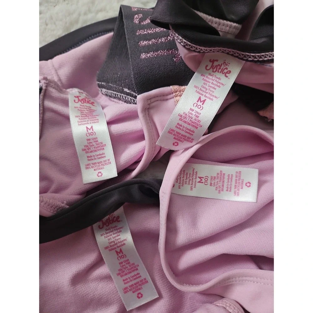 Justice Girls Swimsuit Lot Size M 10 Rash Guard Bikini 4 Pc Athletic Pink Black